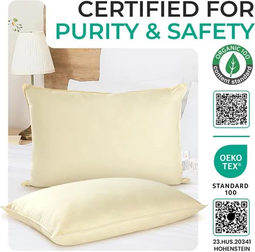 Miniatura 2 de Cheer Collection Juego de 2 almohadas orgánicas Kapok para cama, almohadas de dormir rellenas de fibra natural Kapok con carcasa de algodón