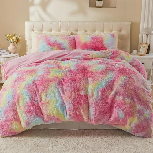 Miniatura 23 de EMME Juego de funda de edredón de felpa lanudo de color blanco, tamaño Queen, 3 piezas, juego de ropa de cama de invierno suave y esponjoso de pelo