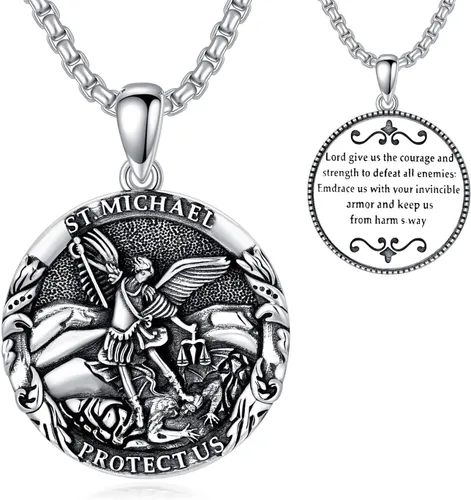Miniatura 91 de CEKAMA - Collar de plata de ley 925 con dije de amuleto para hombres y mujeres, con cadena de 0.098 in, 22 pulgadas + 2 pulgadas