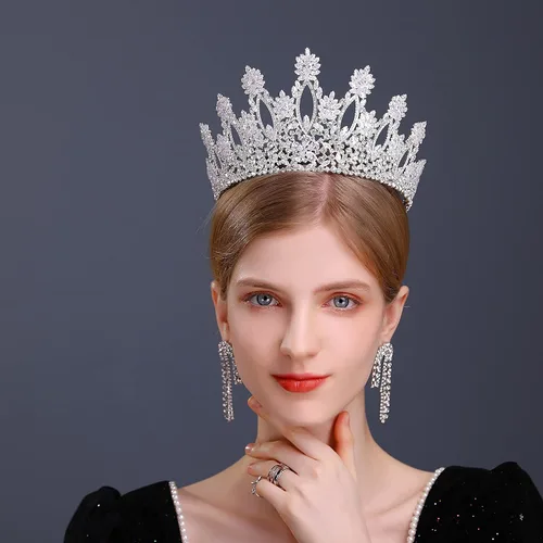Miniatura 2 de Tiaras de Boda Plateadas Altas para Mujer, Coronas de Quinceañera de Zirconia Cúbica de Lujo para Mujer, Accesorios para el Cabello de CZ