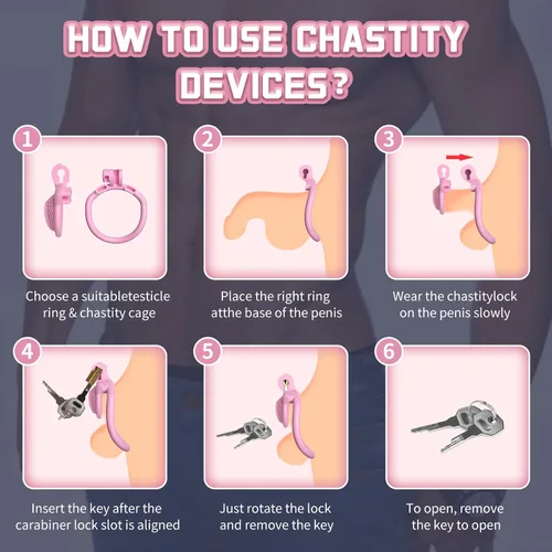 Miniatura 5 de Jaula de castidad Sissy Peso ligero Jaula para el pene de ABS+Resina Dispositivo de castidad Juguetes sexuales para adultos con 4 anillos