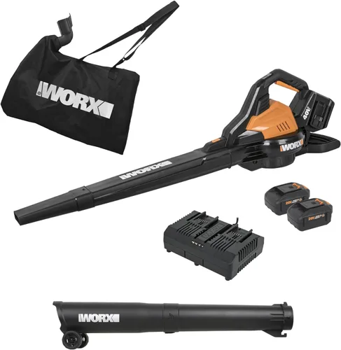 WORX WG583 - Soplador de hojas inalámbrico de 40 V, sopladores 3 en 1 para el cuidado del césped con aspirador y triturador, soplador eléctrico con