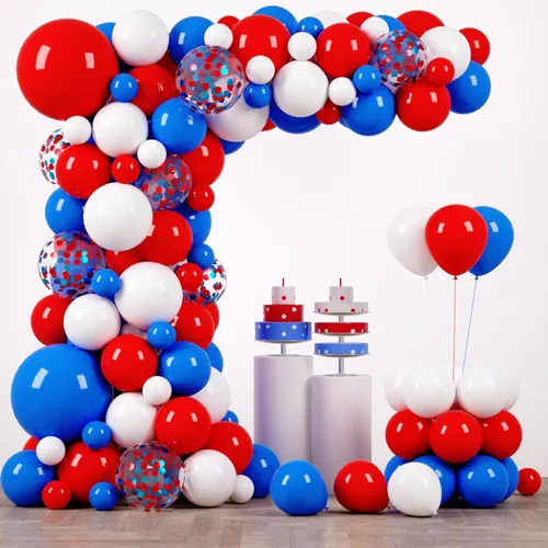 Voircoloria - Juego de arcos de globos de 148 piezas, guirnalda con globos rojos, blancos y azules, decoraciones patrióticas para el 4 de julio, día