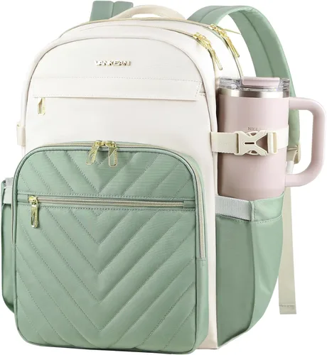VANKEAN Mochila para laptop para mujer con bolsillo para vaso de gran capacidad, bolsa de computadora portátil de 15.6 pulgadas, mochila de viaje,