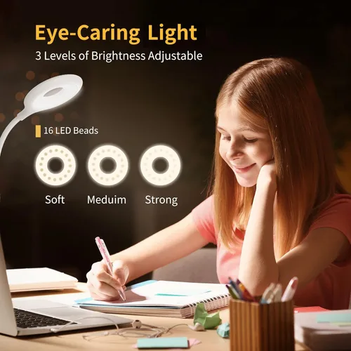 Miniatura 3 de KLEAH Luz de clip para cama y escritorio, lectura en cama, dormitorio, cuello de cisne flexible, lámpara de abrazadera recargable a pilas para Blanco