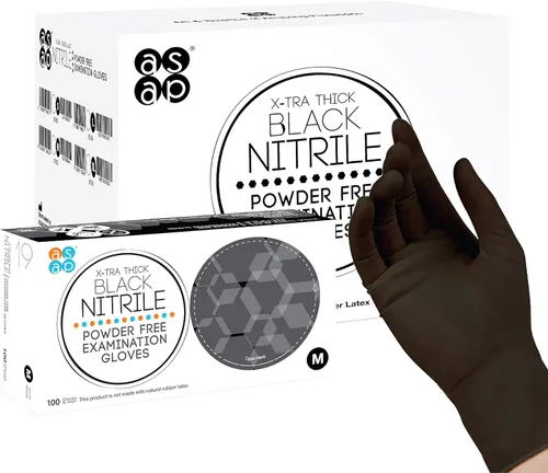 Miniatura 10 de ASAP - Guantes de nitrilo negros desechables, libres de látex, de 4 mil, sin polvo, seguros para alimentos, médicos, para tatuajes, guantes