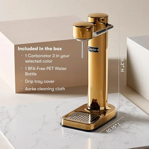 Miniatura 5 de Aarke Carbonator lll, Máquina de agua con gas y carbonatación, acero inoxidable con botella reutilizable PET sin BPA, volumen 1L/34 fl oz (dorado)
