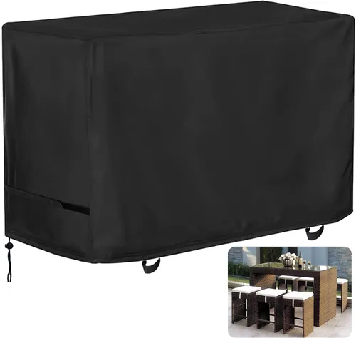 Miniatura 13 de Oslimea Funda para Juego de Comedor Alto de Patio, Funda para Mesa y Sillas de Exterior para Juego de Ratán de 5 Piezas de Altura de Bar/Muebles