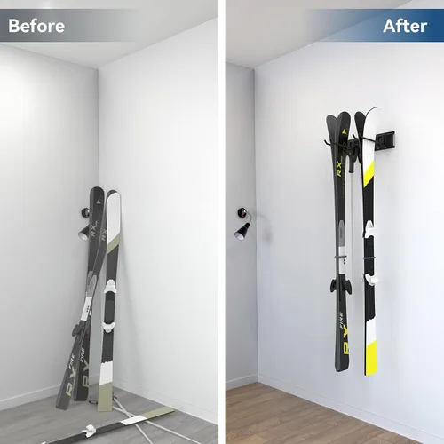 Miniatura 6 de WALMANN Sistema de organización de almacenamiento de garaje, estante de pared para esquí, 2 pares de soportes para esquís, cobertizo de casa