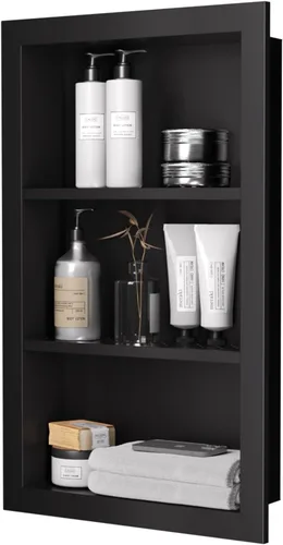 Miniatura 9 de Nicho de ducha de acero inoxidable de 12 x 24 pulgadas, estantes individuales impermeables, organizador de baño sin azulejos, estante de pared