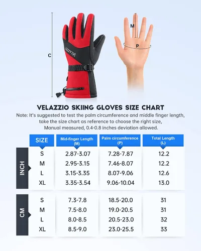 Miniatura 6 de VELAZZIO Guantes de esquí impermeables y transpirables, guantes de snowboard, 3M Thinsulate aislados cálidos guantes de nieve, para hombres y mujeres