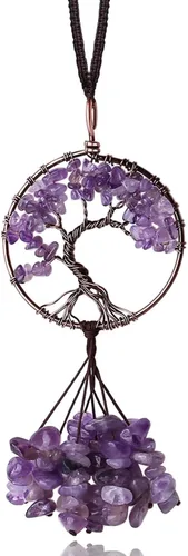 Miniatura 10 de MAIBAOTA Adorno colgante de cristal redondo negro obsidiana decoración árbol de la vida espiritual habitación decoración de pared lindo coche espejo