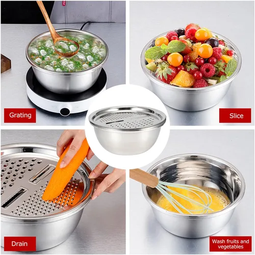 Miniatura 6 de Juego de ralladores de acero inoxidable, cesta de drenaje multifuncional, ralladores de verduras para rebanadas, ralladura y rallar verduras, papas