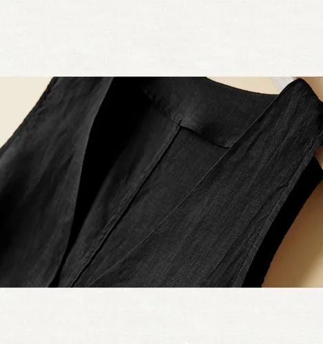 Miniatura 4 de Chaleco de lino de algodón para mujer, casual, con botones, cuello en V, chaleco sin mangas con bolsillos