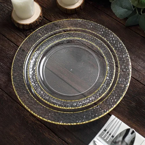 Miniatura 13 de Efavormart - Paquete de 10 platos de postre de plástico martillado de oro rosa rubor de 7.5 pulgadas con borde dorado, platos redondos desechables