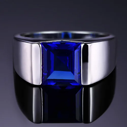 Miniatura 2 de JewelryPalace Men's Square 2-3ct Natural Smoky Quartz Created Ruby Alexandrite Sapphire Simulated Emerald Engagement Ring, 14K White Gold Plated 925
