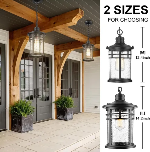 Miniatura 7 de Darkaway Luces Colgantes para Exteriores para Porche, Candelabro para Exteriores Luces Colgantes para Porche Montaje en Techo de Aluminio con Vidrio