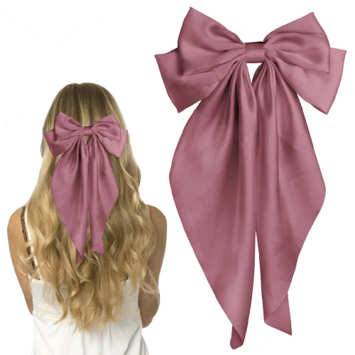 Miniatura 14 de Pufandor - Lazo para el cabello de satén sedoso para mujeres, lazos rojos para niñas, pasadores de lazo, cola larga con clips, lazos grandes