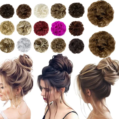 Miniatura 36 de Moño desordenado grande y desordenado, moño ondulado, rizado, coleteros gruesos, extensiones de cabello para mujeres y niñas, color marrón jengibre