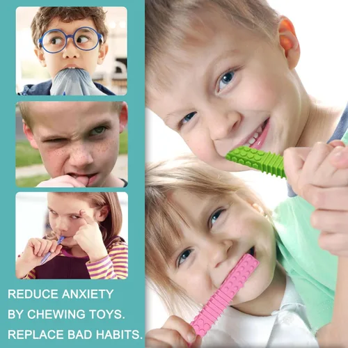 Miniatura 6 de Juguetes sensoriales para masticar para niños autistas, paquete de 4 tubos de silicona para masticar varillas, juguetes para autismo, TDAH, SPD