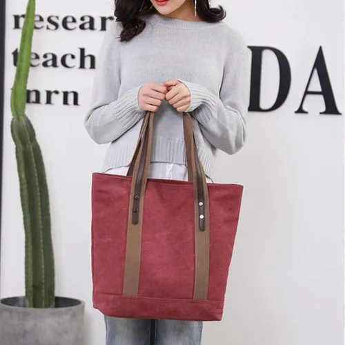 Miniatura 13 de Sunshinejing Bolsos de hombro de lona para mujer, estilo retro, casual, bolsa de trabajo, bolsos de mano