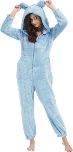 Miniatura 5 de COZYPOIN Pijama con capucha de forro polar para mujer, con cremallera, ropa de dormir con orejas