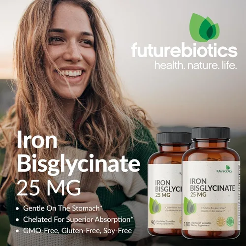 Miniatura 3 de Futurebiotics Bisglicinato de hierro 25 mg suave para el estómago, apoya la energía y la producción saludable de glóbulos rojos - Fórmula