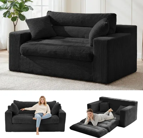 Miniatura 9 de Sofá cama convertible de 78 pulgadas, sofá futón plegable de esponja de alta densidad, sofá sin hueso, sofá cama de 3 plazas con 3 almohadas