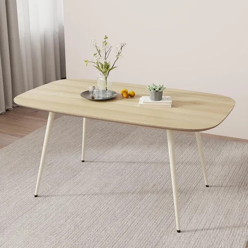 Miniatura 6 de HIPIHOM Mesa de comedor moderna de granja de 47.2 pulgadas, mesa de comedor rectangular de madera con patas de metal para 4 personas para comedor