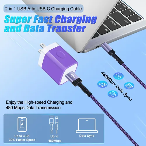Miniatura 4 de Cable de carga Android tipo C, cable de carga rápida, cable de carga USB C de 3/6/10 pies para Samsung Galaxy S26 Ultra Z Fold 7 6 5 Flip 7 6 5 A17
