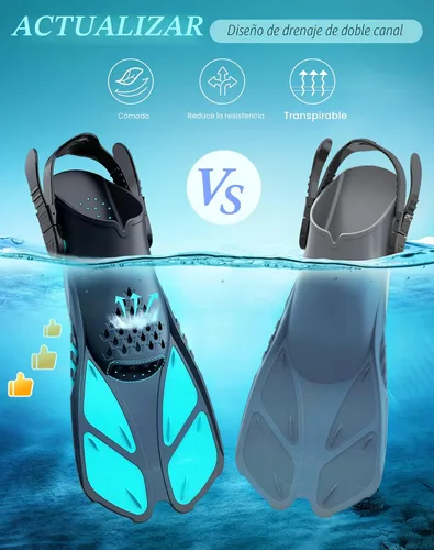 Miniatura 4 de Greatever Aletas de esnórquel con hebillas ajustables, talón abierto, aletas de natación de tamaño para viajar, cortas, para buceo, natación, Verde
