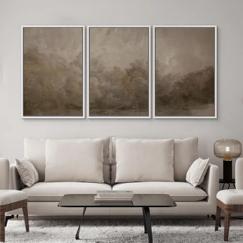 Miniatura 501 de SIGNWIN Lienzo enmarcado para pared, arte con pinceladas de flujo neutro en tonos beige abstractos, ilustraciones, arte moderno, decorativo