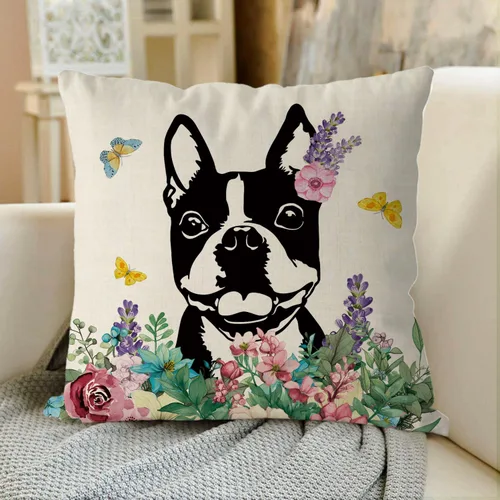 Miniatura 2 de GAGEC Fundas de almohada de primavera de 18 x 18 pulgadas, diseño de Boston Terrier, funda de almohada de Hello Spring Home, funda de cojín