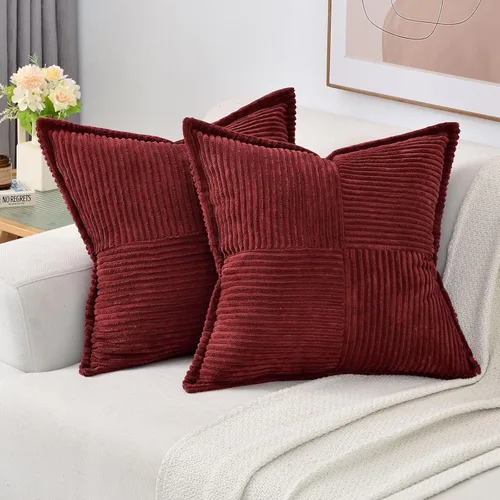 Miniatura 33 de HAUSSY Paquete de 2 fundas de almohada de 22 x 22 pulgadas, fundas decorativas de pana suave, estilo bohemio a rayas sólidas, fundas de cojín