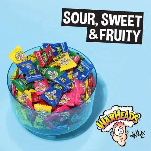Miniatura 4 de WARHEADS - Dulces Duros Extremadamente Ácidos - Sabores Surtidos - Sabores de Manzana Ácida, Cereza Negra, Frambuesa Azul, Limón y Sandía - Bolsas