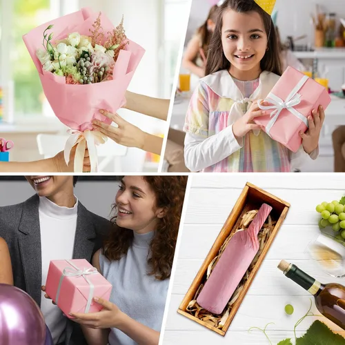 Miniatura 4 de CHRORINE 60 hojas de papel de seda rosa a granel para envolver regalos, papel de seda para manualidades artísticas de bricolaje, decoración