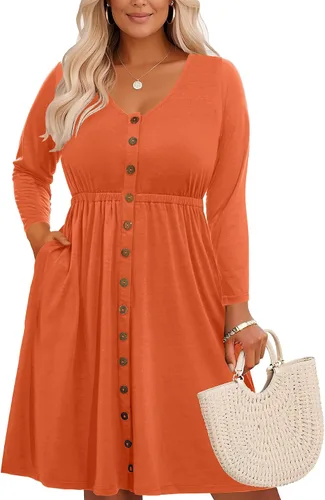 Miniatura 68 de Holipick Vestidos de verano para mujer, talla grande, casual, con bolsillos, acampanado, con botones, sin mangas, cuello en V