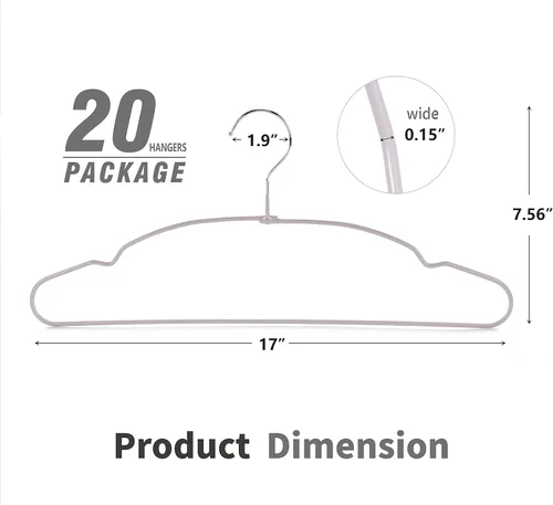 Miniatura 4 de TOPIA HANGER Paquete de 20 perchas de metal antideslizantes que ahorran espacio, colgador de alambre recubierto de goma resistente para abrigos