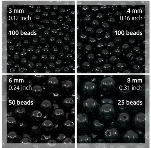 Miniatura 4 de Juego de 275 cuentas de cristal redondas checas, color negro azabache, 0.118 in (100 unidades), 0.157 in (100 unidades), 0.236 in (50 unidades)