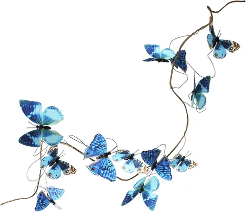 Miniatura 36 de Guirnalda de mariposa artificial, enredaderas decorativas de mariposa falsas, decoración colgante de mariposa única en 3D para pared del hogar, Azul