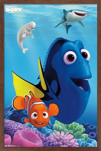 Miniatura 10 de Trends International Disney Pixar Finding Dory - Póster de pared de Dory, 14.725 x 22.375 pulgadas, versión enmarcada de madera de granero