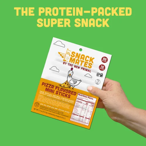 Miniatura 5 de The New Primal Snack Mates Pepperoni Pizza Chicken Sticks, bocadillos saludables sin gluten para niños, bajos en azúcar y altos en proteínas