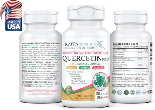 Miniatura 2 de QUERCETIN PLUS, quercetina 1,000 mg, bromelina 500 mg y vitamina C 1,000 mg, (120 cápsulas), 3 en 1 de bioflavonoides, apoya la salud inmunológica