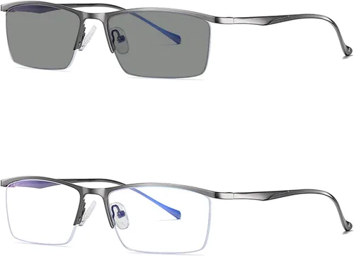 Miniatura 11 de Gafas de lectura fotocromáticas, gafas de lectura de tendencia, para hombres y mujeres, medio marco, para negocios, oficina, hombres