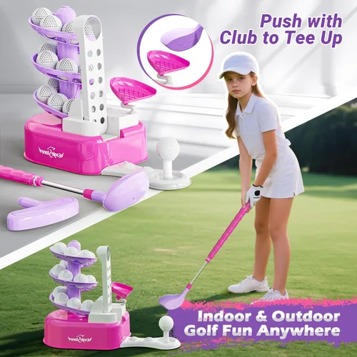 Miniatura 7 de Juego de golf para niños pequeños de EagleStone con lanzador de pedal, juguete de golf para niños de 3 a 8 años, incluye palo de golf ajustable, 15