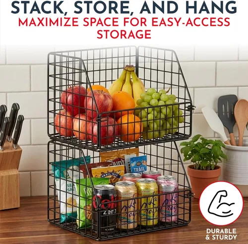 Miniatura 5 de Canastas de frutas colgantes de 3 niveles XL para organizar frutas y verduras en la cocina, canasta de pared resistente para almacenamiento