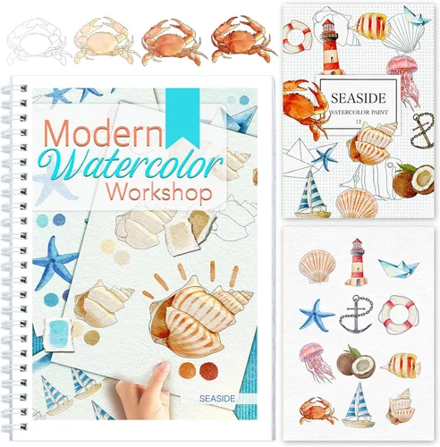 Miniatura 16 de Libro de trabajo de acuarela paso a paso – 12 páginas para colorear de acuarela – 100% algodón 300 gsm/140 lb papel de acuarela – Regalo