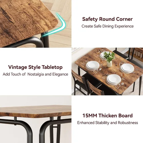 Miniatura 5 de GarveeHome Mesa de comedor para 4, juego de mesa pequeña y sillas de 4, juego de dinette cuadrado para 4, juego de 5 piezas para cocina y comedor