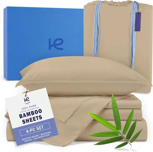 Miniatura 10 de Kickoff Sábanas de bambú de viscosa tamaño King, 4 piezas, 100% viscosa de bambú orgánico, juego de sábanas refrescantes tamaño King, ropa de cama