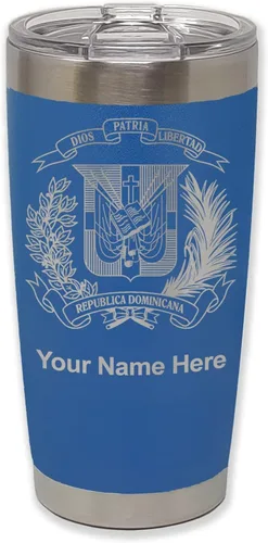 Miniatura 29 de LaserGram Taza aislada al vacío de 20 onzas, escudo de armas, República Dominicana, grabado personalizado incluido (gris)